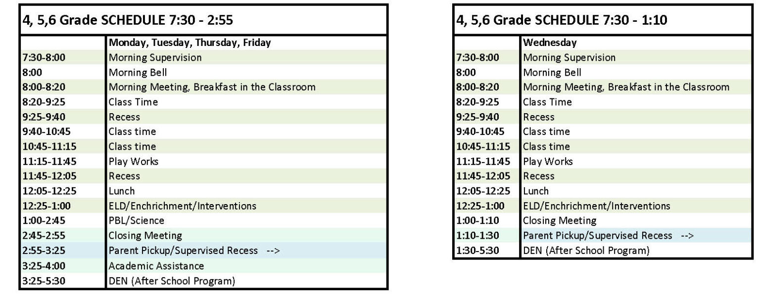 Bell Schedule – Shanél Valley Academy